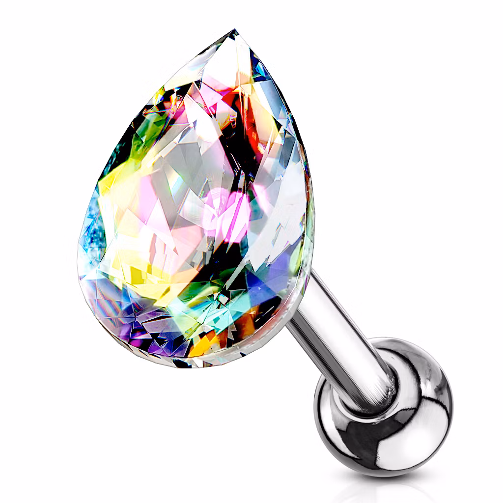 Tragus barbell 1.2mm med droppformad crystal
