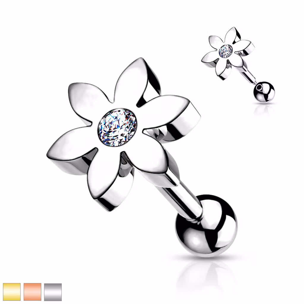 Tragus barbell med blomma och CZ