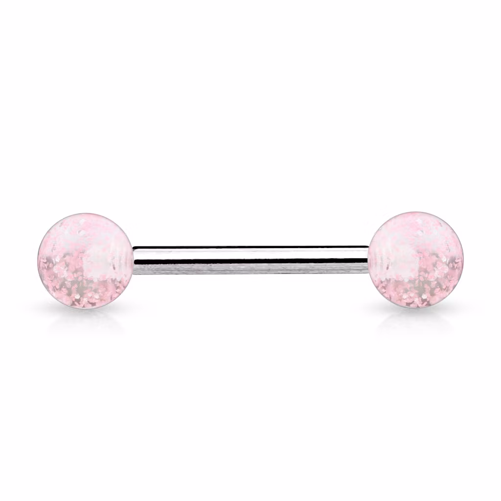 Barbell i 316L 1.6mm med 6mm glitterkulor (16mm)