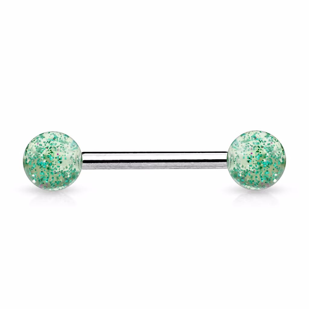 Barbell i 316L 1.6mm med 6mm glitterkulor (16mm)
