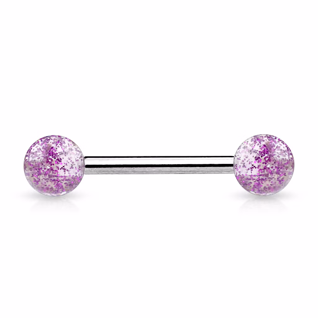 Barbell i 316L 1.6mm med 6mm glitterkulor (16mm)