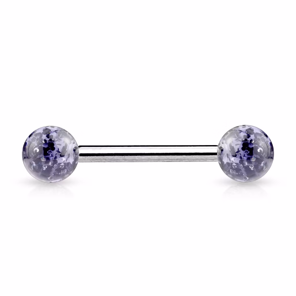 Barbell i 316L 1.6mm med 6mm glitterkulor (16mm)