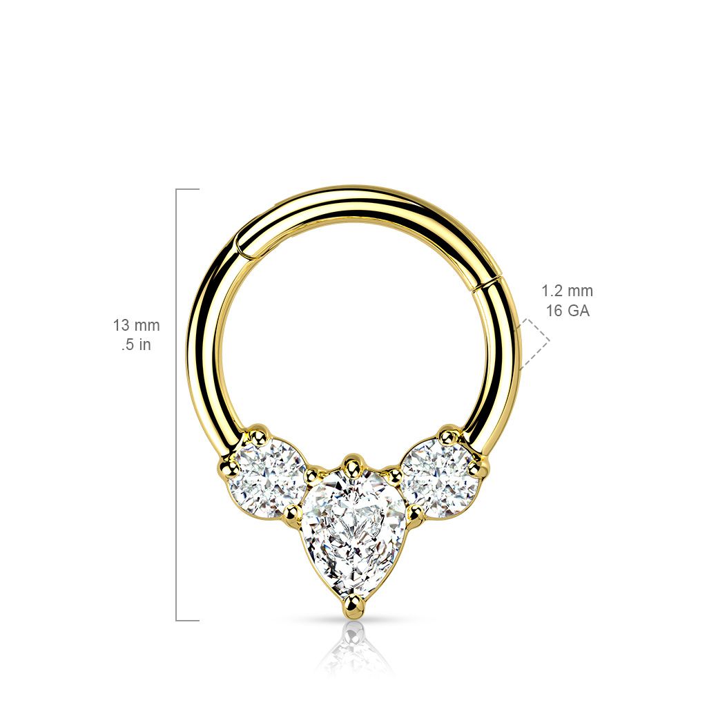 Ring med gångjärn - 2st runda och 1st päronformad CZ crystal i fronten