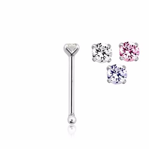 Näspin i 925-silver 0.6mm "nose bone" 1.25mm crystal