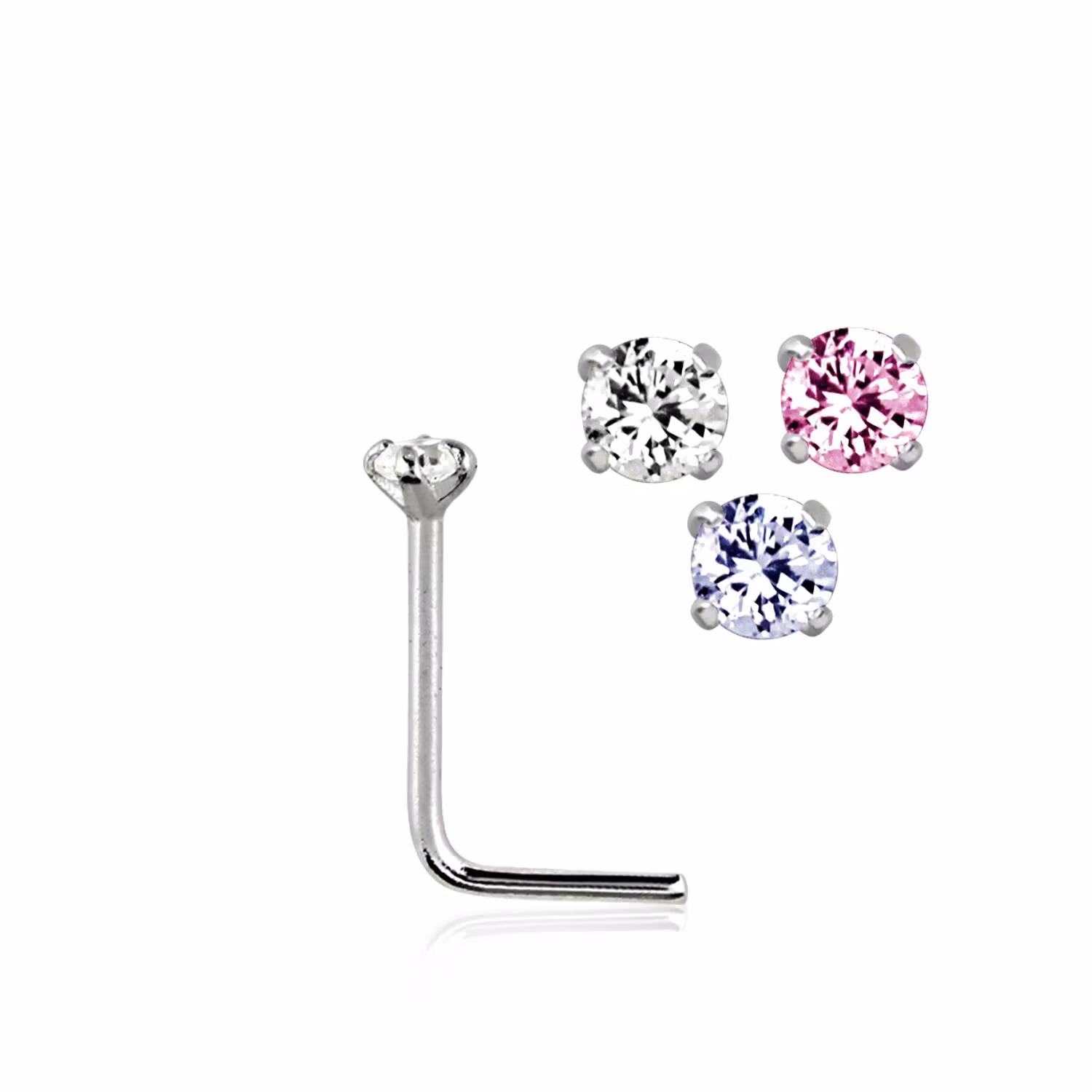Näspin i 925-silver 0.6mm "L-böjd" 1.25mm CZ