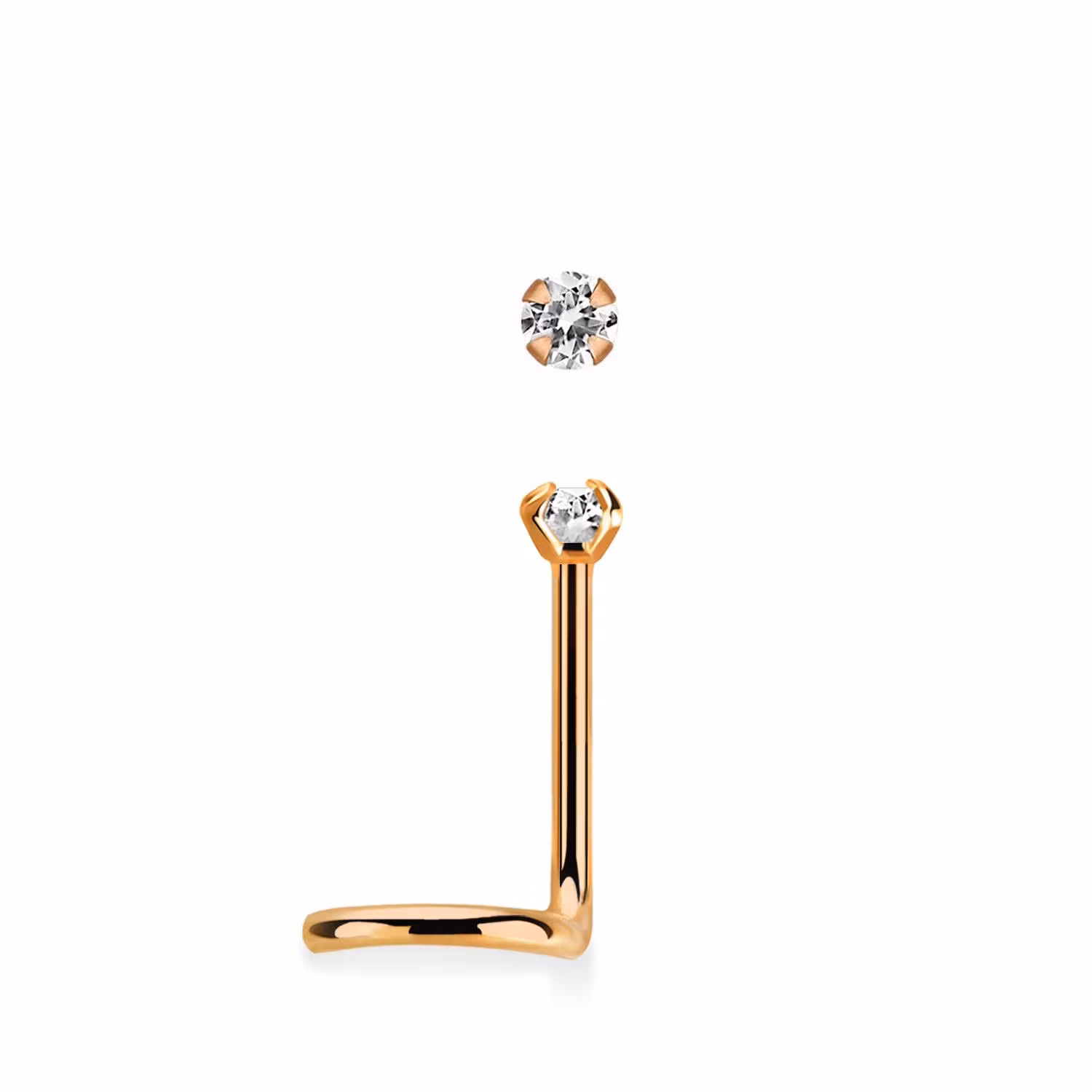 Nässmycke "Nose Screw" 0.8mm roséguld PVD-pläterad med 2mm rund CZ