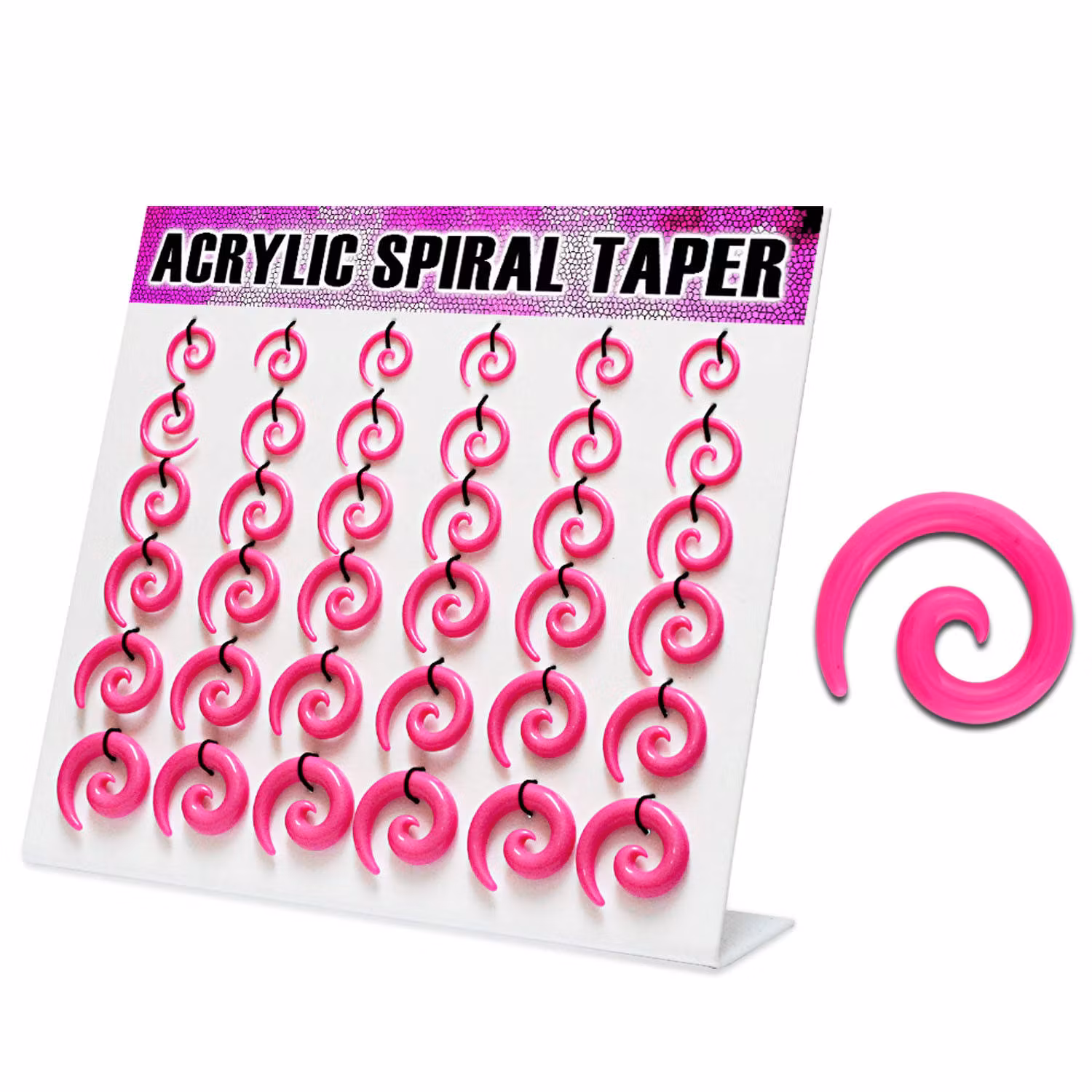 Display med 36st rosa töjspiral i akrylplast