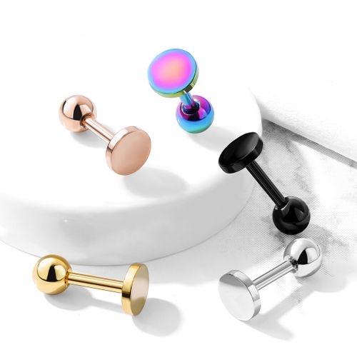 Tragus / helix barbell 1.2mm med platt rund topp