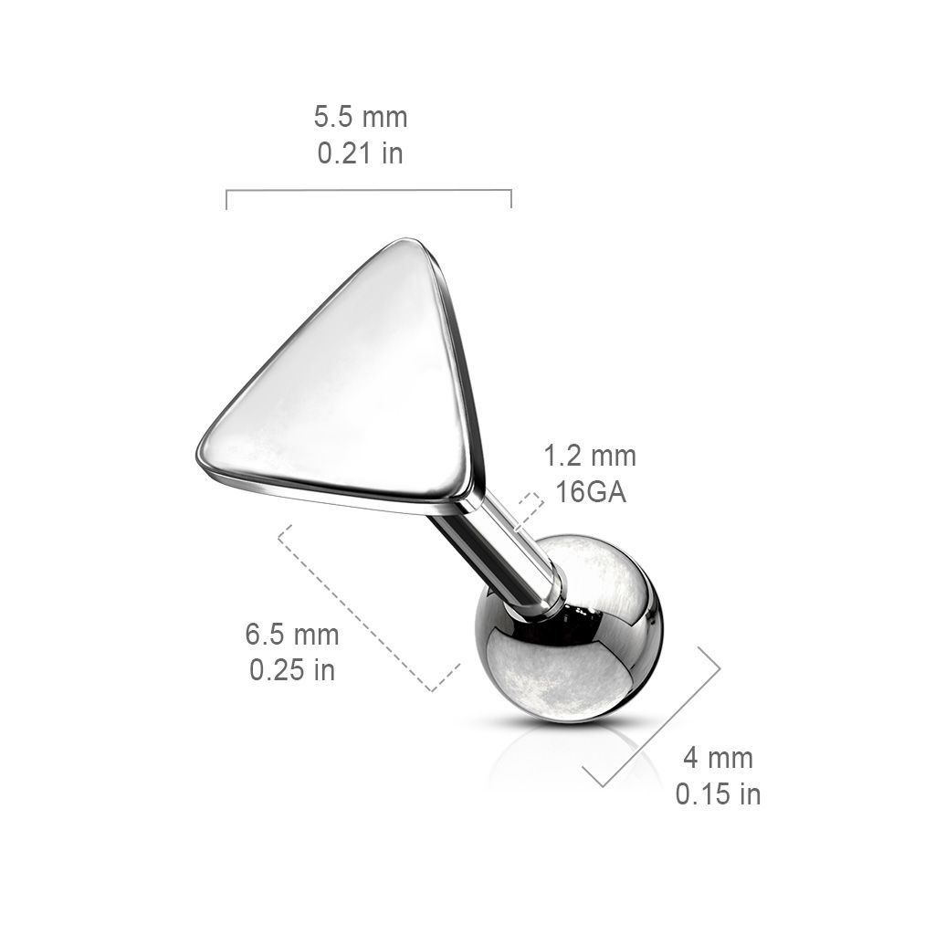 Tragus / helix barbell 1.2mm med triangelformad topp