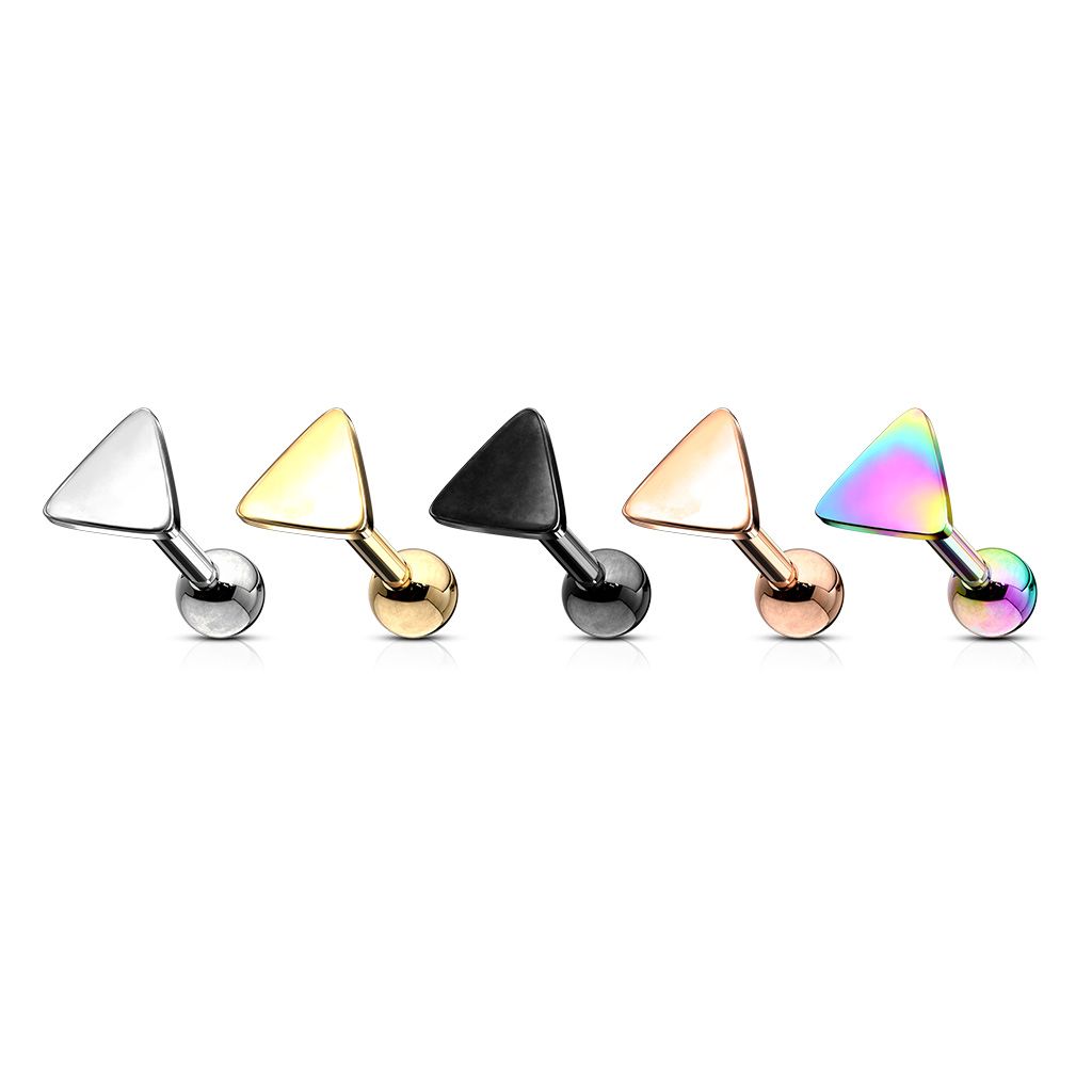 Tragus / helix barbell 1.2mm med triangelformad topp