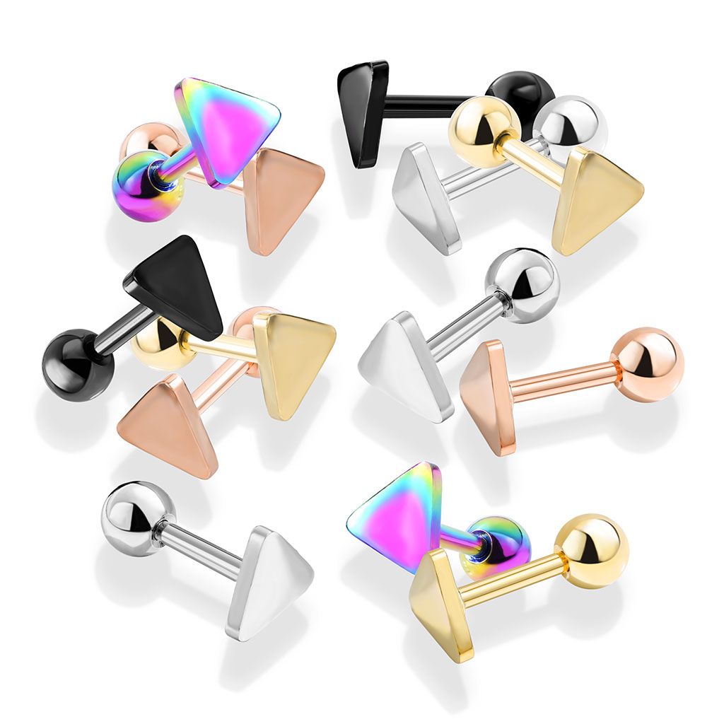 Tragus / helix barbell 1.2mm med triangelformad topp