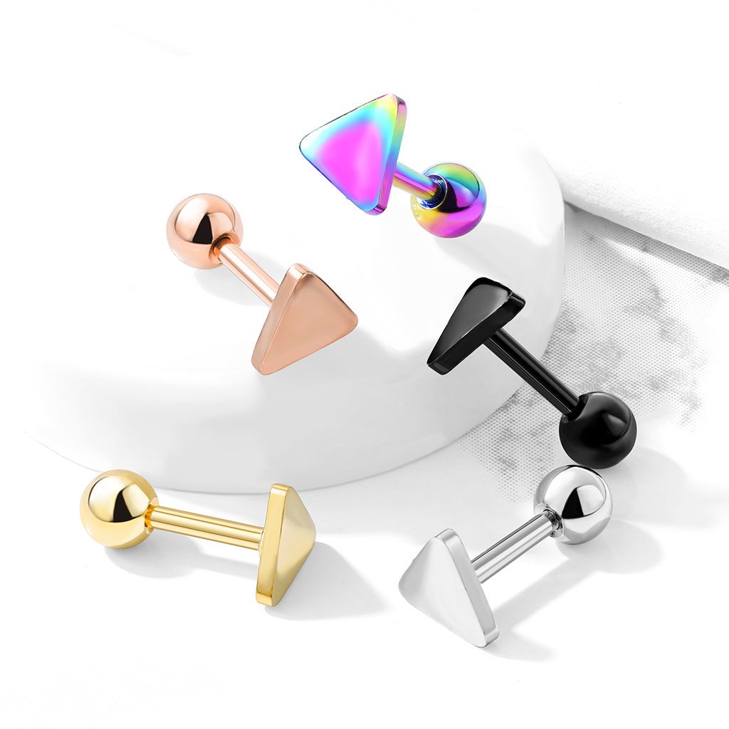 Tragus / helix barbell 1.2mm med triangelformad topp