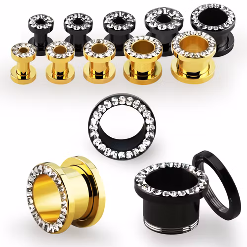 PVD-pläterad ståltunnel med limmade klara stenar