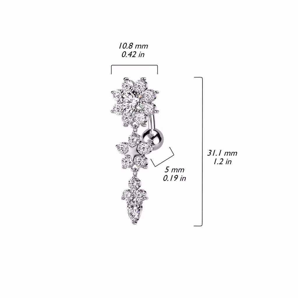 Navelsmycke "top drop" CZ blomma