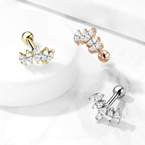 Tragus barbell piercing - tiara med navettslipade cubic zirconia