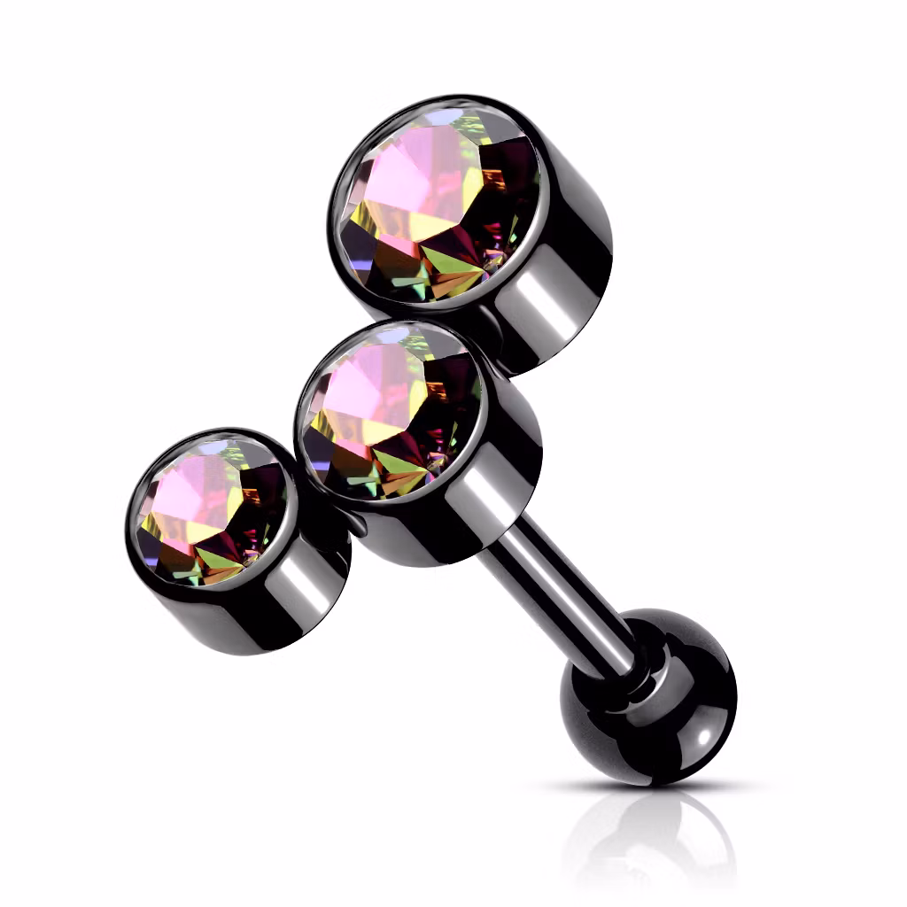 Tragus barbell med trippel crystaltopp