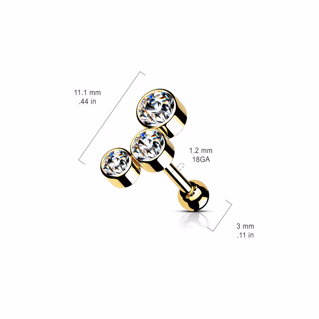 Tragus barbell med trippel crystaltopp