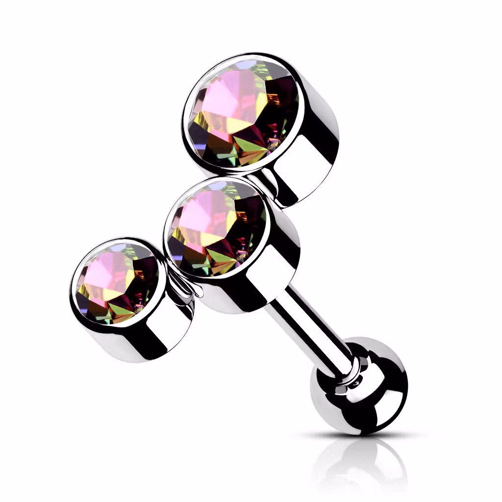 Tragus barbell med trippel crystaltopp