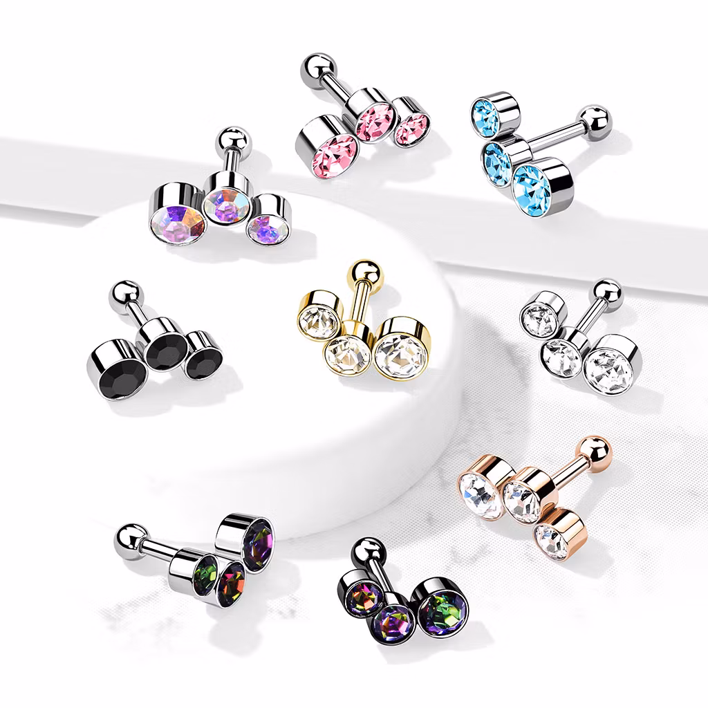 Tragus barbell med trippel crystaltopp