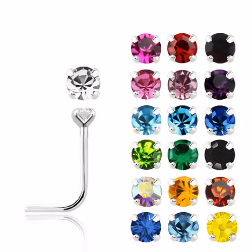 Nässmycke 925 silver 0.6mm L-böjd med 1.4mm crystal