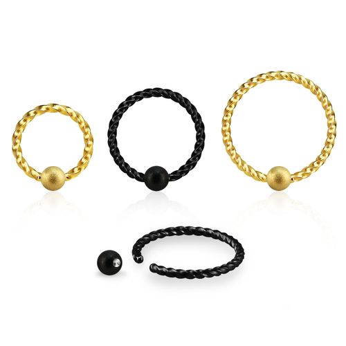PVD-Pläterad sömlös ring twistad design 1mm med 3mm frostad kula