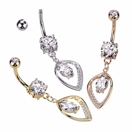 Navelsmycke - Ihåligt löv och cubic zirconia