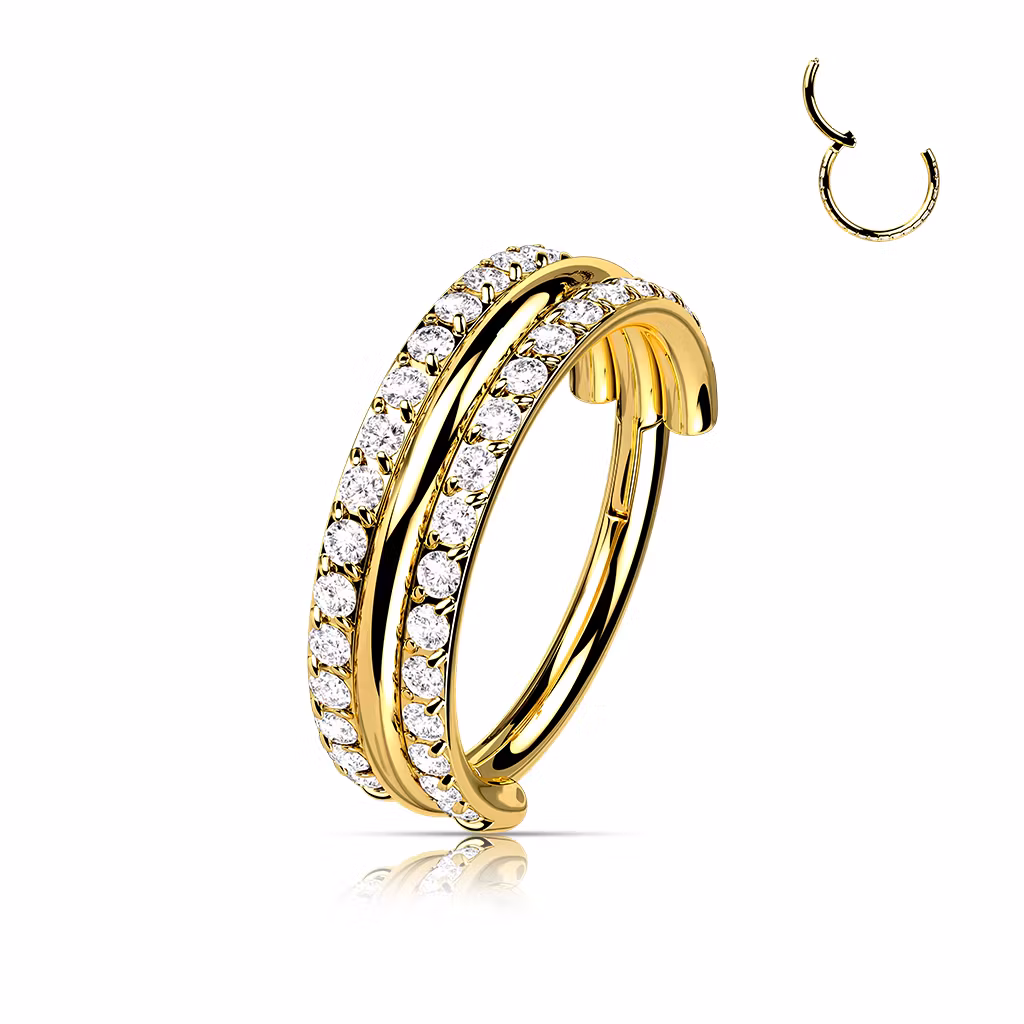 Titanium ring med gångjärn - Trippel ring med dubbla CZ