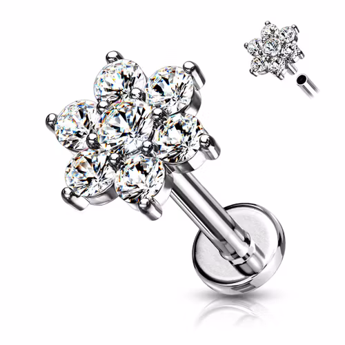 Labret med crystalklädd blomma