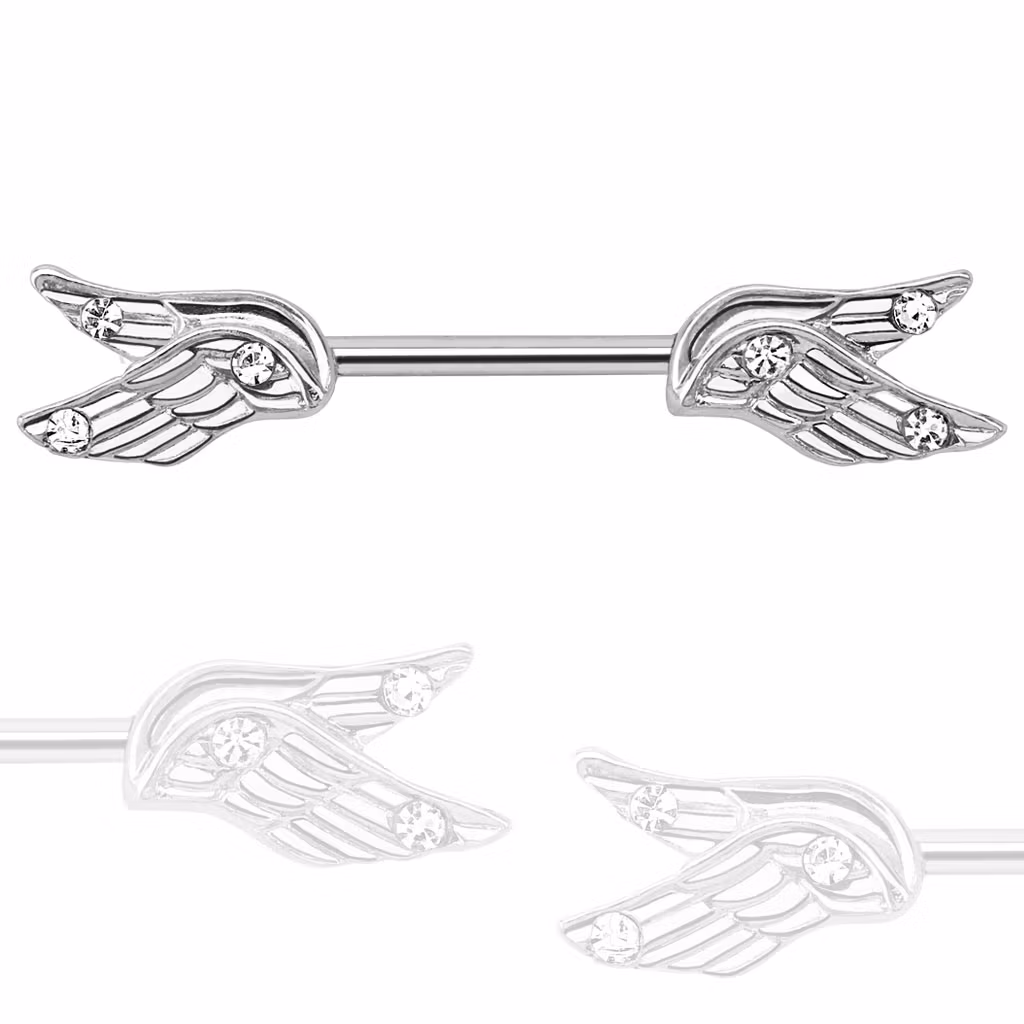 Barbell / Bröstsmycke - Splittade änglavingar med crystal