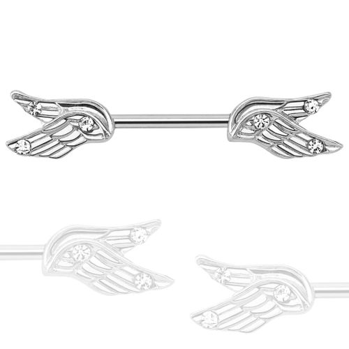 Barbell / Bröstsmycke - Splittade änglavingar med crystal