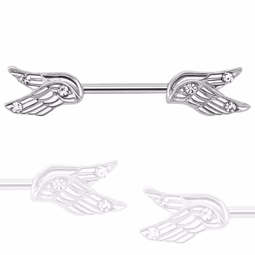 Barbell / Bröstsmycke - Splittade änglavingar med crystal