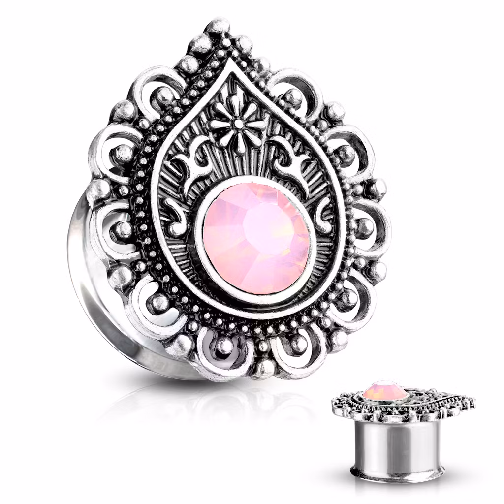 Plugg med droppformad tribalfront och rosa crystal