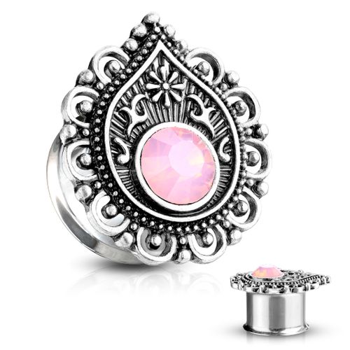 Plugg med droppformad tribalfront och rosa crystal