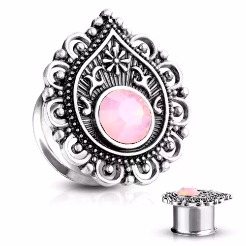 Plugg med droppformad tribalfront och rosa crystal