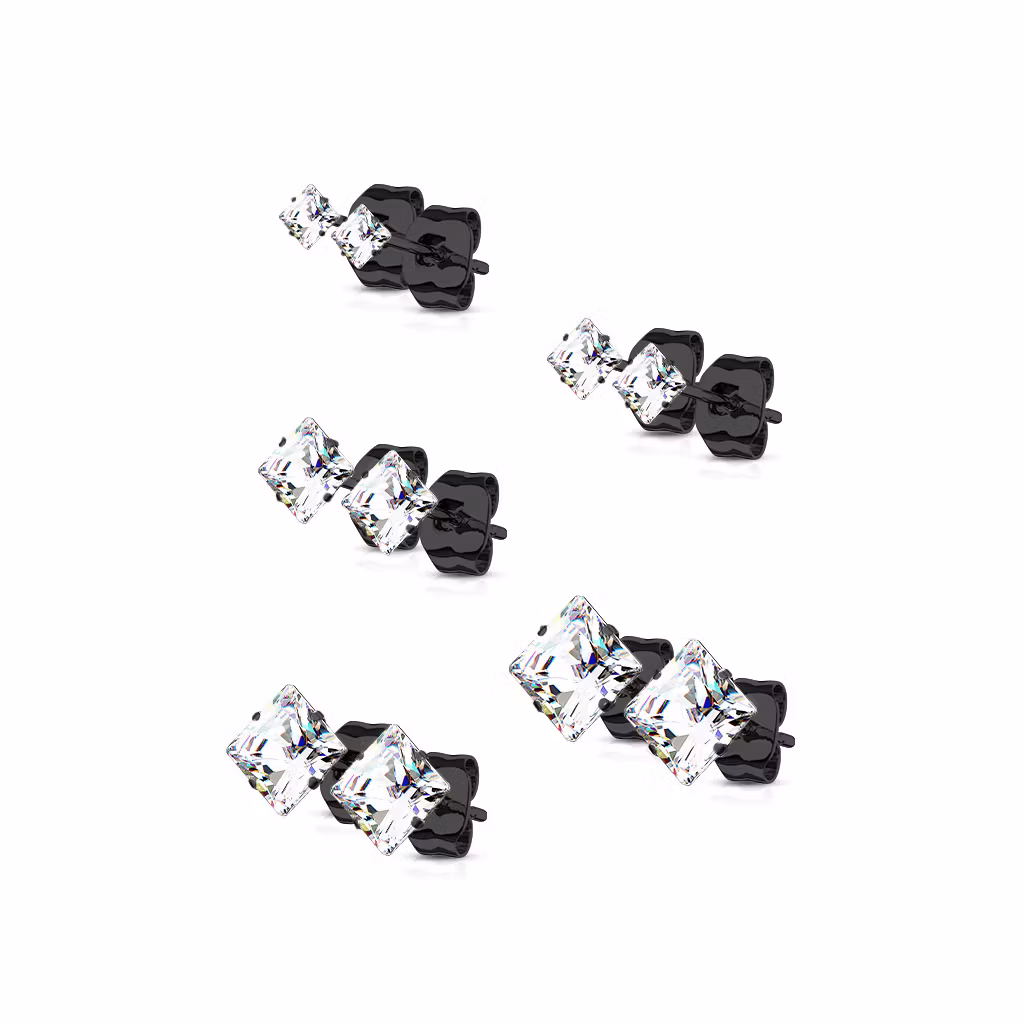 Örhänge kirurgiskt stål med fyrkantig cubic zirconia (5 par)