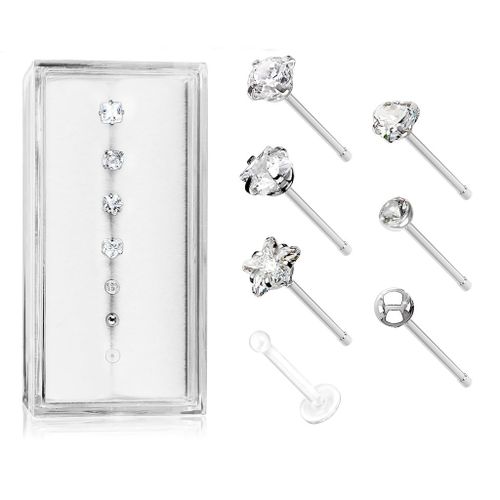 Mixpack 7st nässmycken (crystal, boll + retainer)