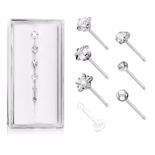 Mixpack 7st nässmycken (crystal, boll + retainer)