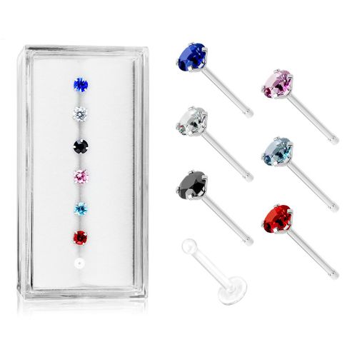 Mixpack 6st nässmycken med cubic zirconia +1st retainer