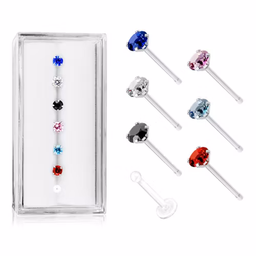 Mixpack 6st nässmycken med cubic zirconia +1st retainer