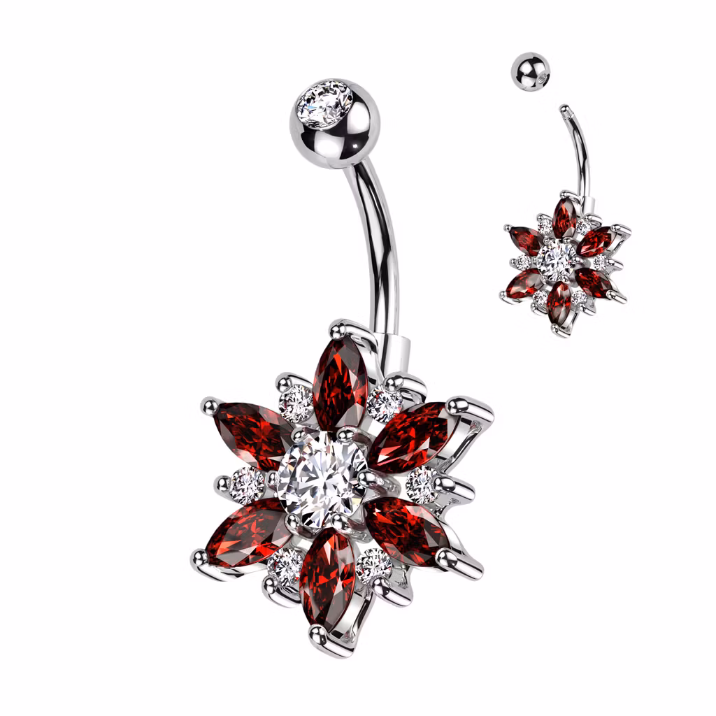 Navelsmycke med stor blomma och marquise CZ