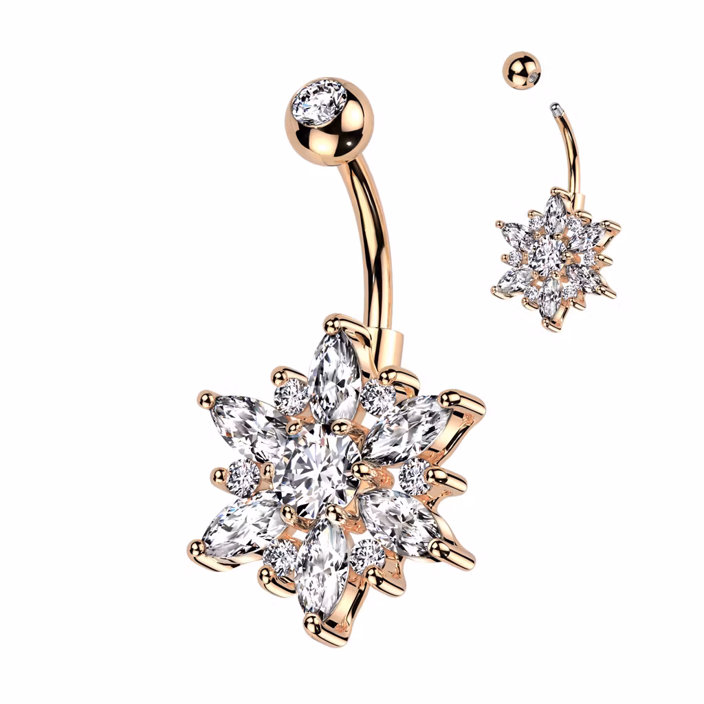 Navelsmycke med stor blomma och marquise CZ