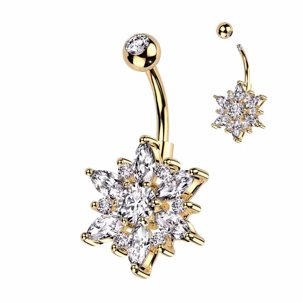 Navelsmycke med stor blomma och marquise CZ