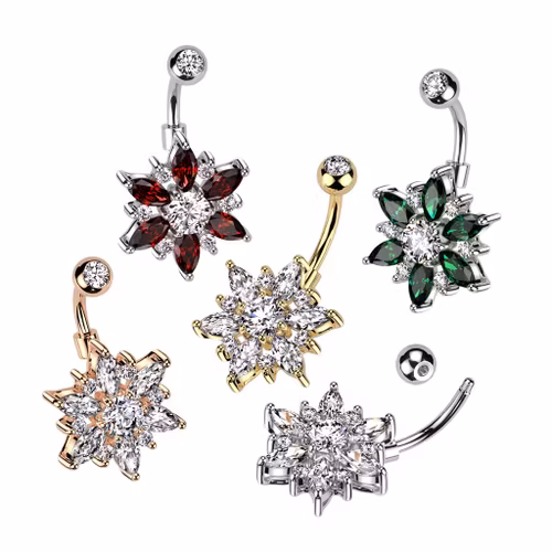 Navelsmycke med stor blomma och marquise CZ