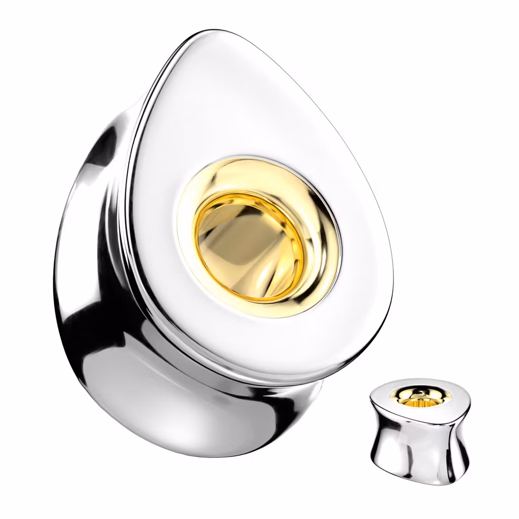 Droppformad stålplugg med guldfärgad hålighet