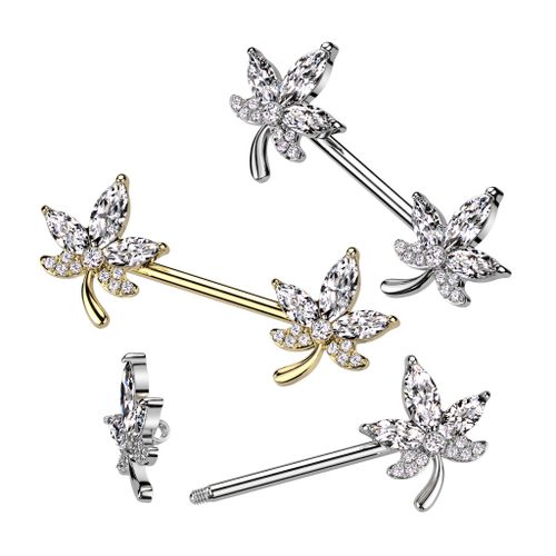 Barbell / bröstsmycke med crystalklädda löv