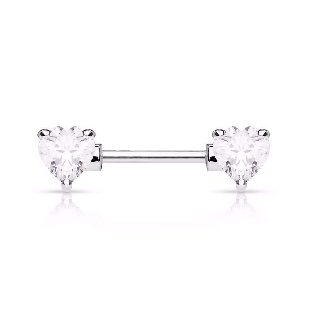 Bröstsmycke / Barbell med hjärtformade cubic zirconia
