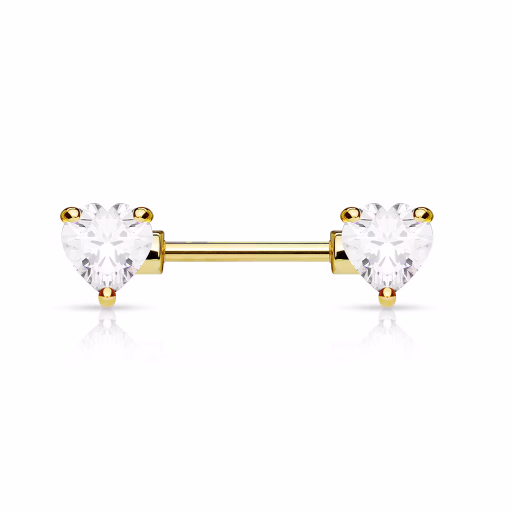 Bröstsmycke / Barbell med hjärtformade cubic zirconia