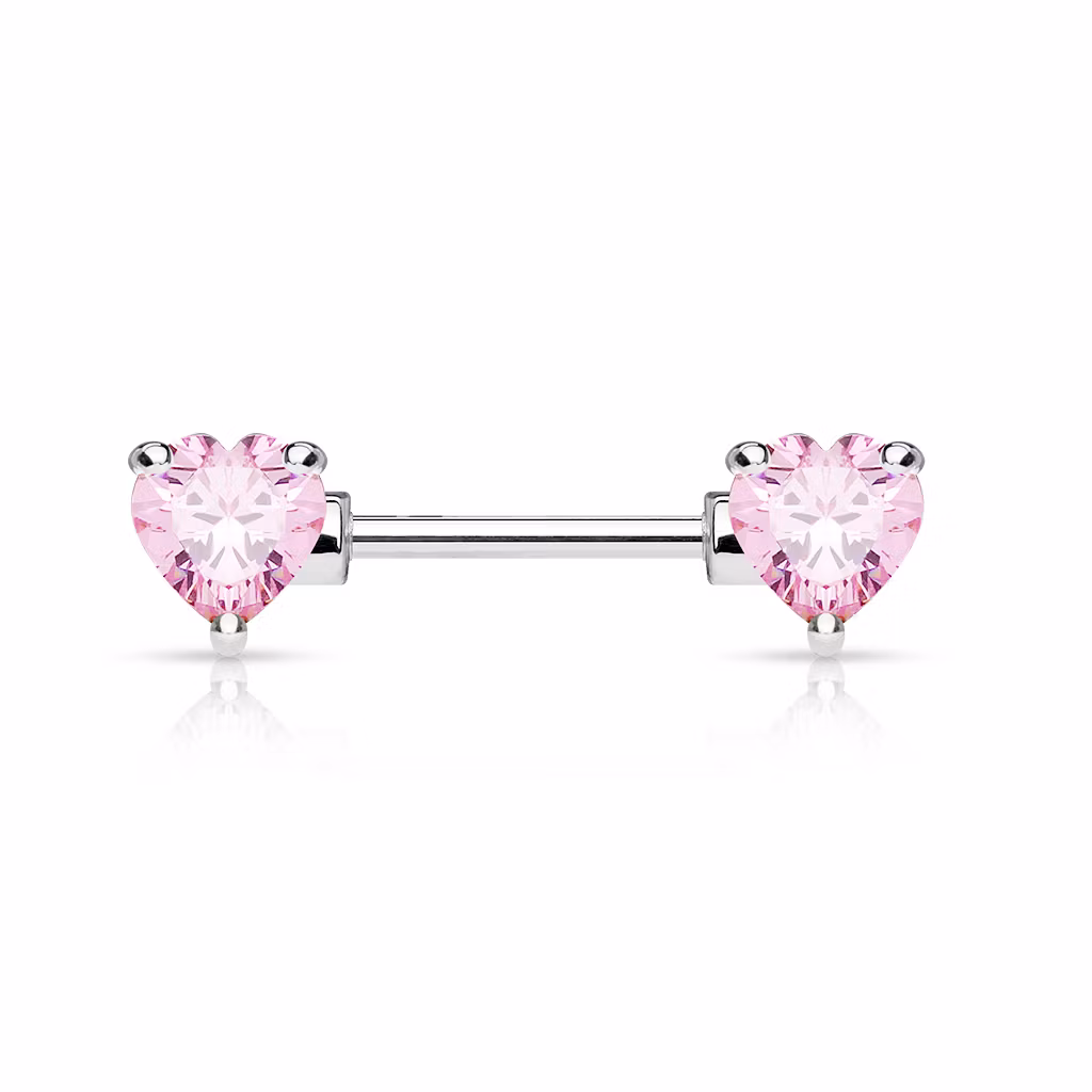 Bröstsmycke / Barbell med hjärtformade cubic zirconia