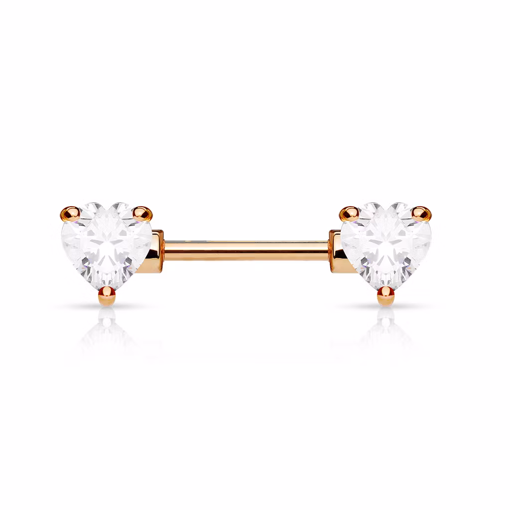 Bröstsmycke / Barbell med hjärtformade cubic zirconia