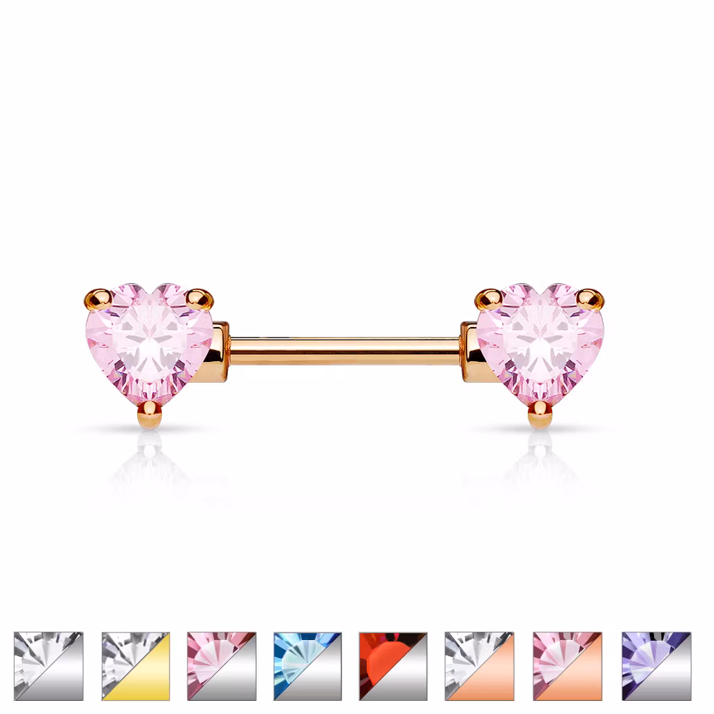 Bröstsmycke / Barbell med hjärtformade cubic zirconia